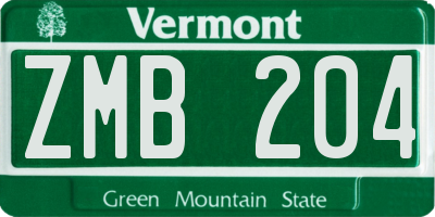 VT license plate ZMB204