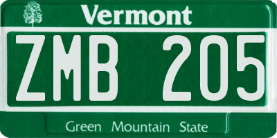 VT license plate ZMB205