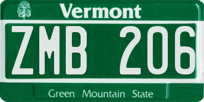 VT license plate ZMB206