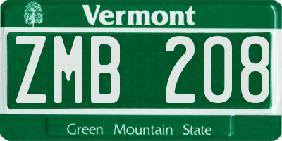 VT license plate ZMB208