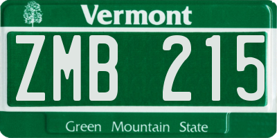 VT license plate ZMB215