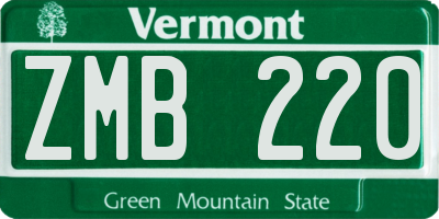 VT license plate ZMB220