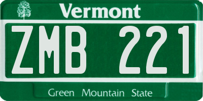 VT license plate ZMB221