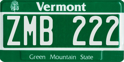 VT license plate ZMB222