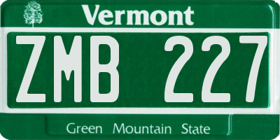 VT license plate ZMB227