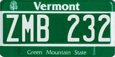 VT license plate ZMB232