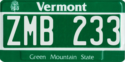 VT license plate ZMB233
