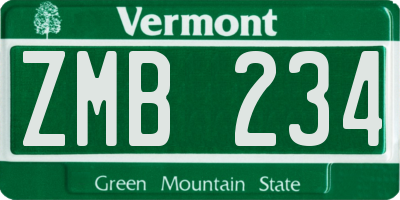 VT license plate ZMB234