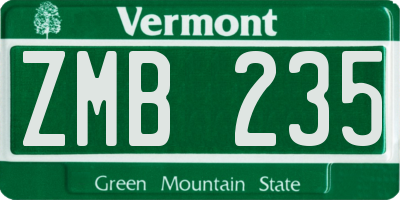 VT license plate ZMB235