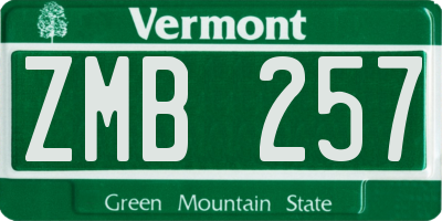 VT license plate ZMB257