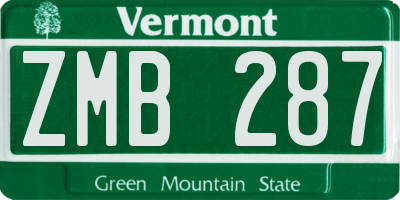 VT license plate ZMB287