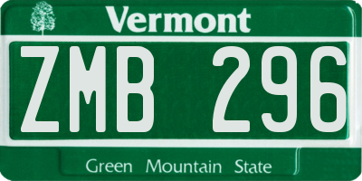 VT license plate ZMB296