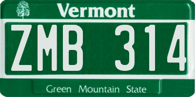 VT license plate ZMB314