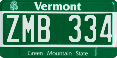 VT license plate ZMB334