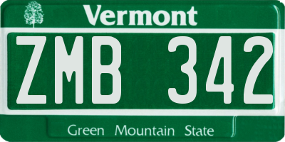 VT license plate ZMB342