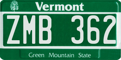 VT license plate ZMB362