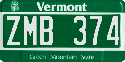 VT license plate ZMB374