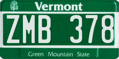 VT license plate ZMB378