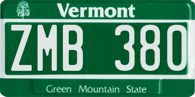 VT license plate ZMB380
