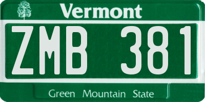 VT license plate ZMB381