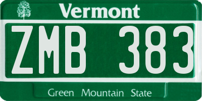 VT license plate ZMB383