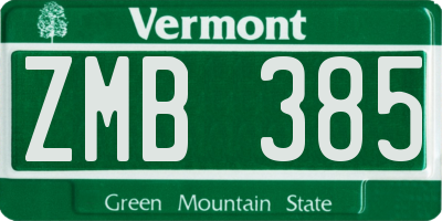 VT license plate ZMB385