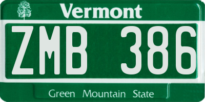 VT license plate ZMB386
