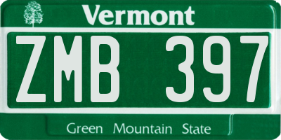 VT license plate ZMB397