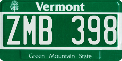 VT license plate ZMB398