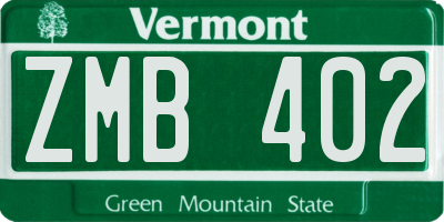 VT license plate ZMB402