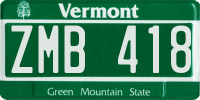 VT license plate ZMB418