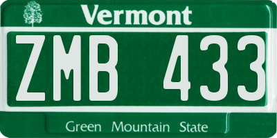 VT license plate ZMB433