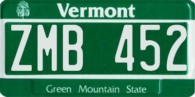 VT license plate ZMB452