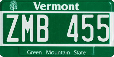 VT license plate ZMB455