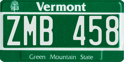 VT license plate ZMB458