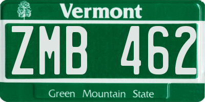 VT license plate ZMB462