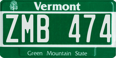 VT license plate ZMB474