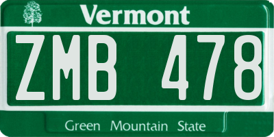 VT license plate ZMB478