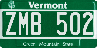 VT license plate ZMB502