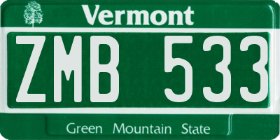 VT license plate ZMB533