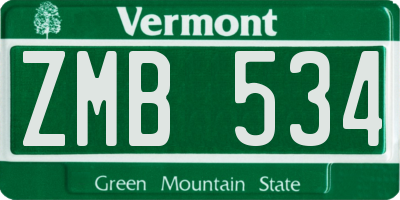 VT license plate ZMB534