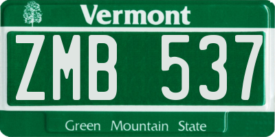 VT license plate ZMB537