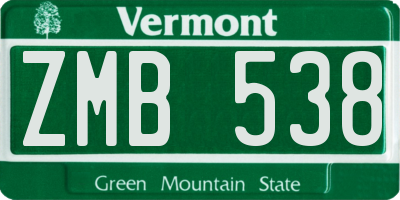 VT license plate ZMB538