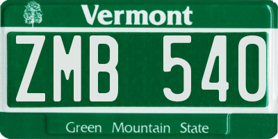 VT license plate ZMB540