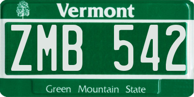 VT license plate ZMB542