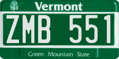 VT license plate ZMB551