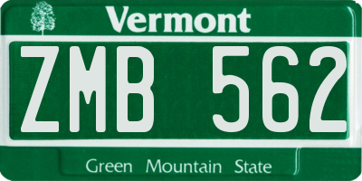 VT license plate ZMB562