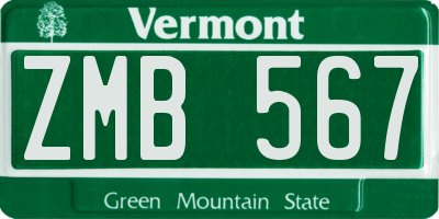 VT license plate ZMB567