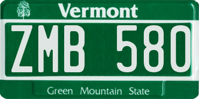 VT license plate ZMB580