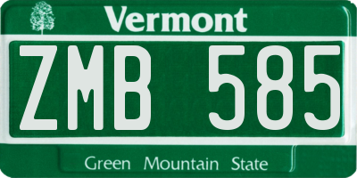 VT license plate ZMB585